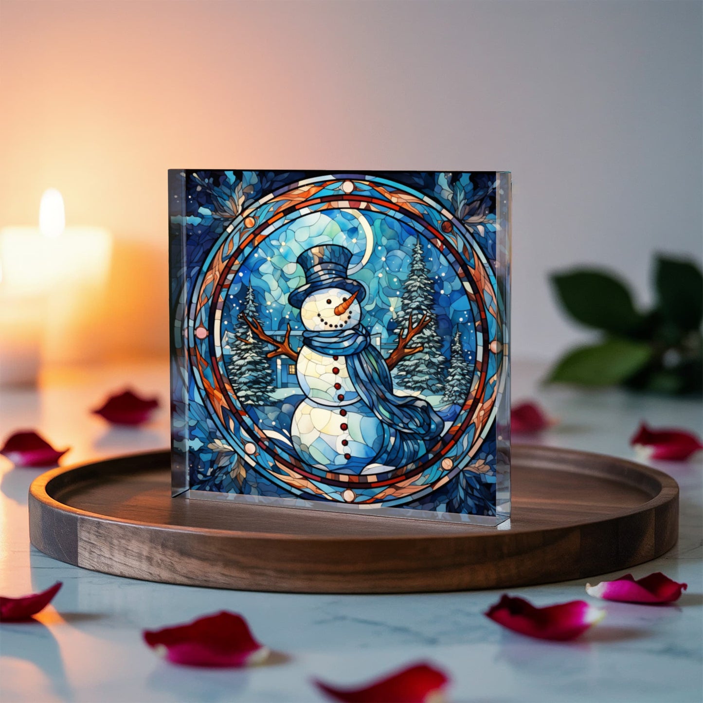 Christmas Stained Glass Style Design 026 - 6" x 6" Acrylic Block