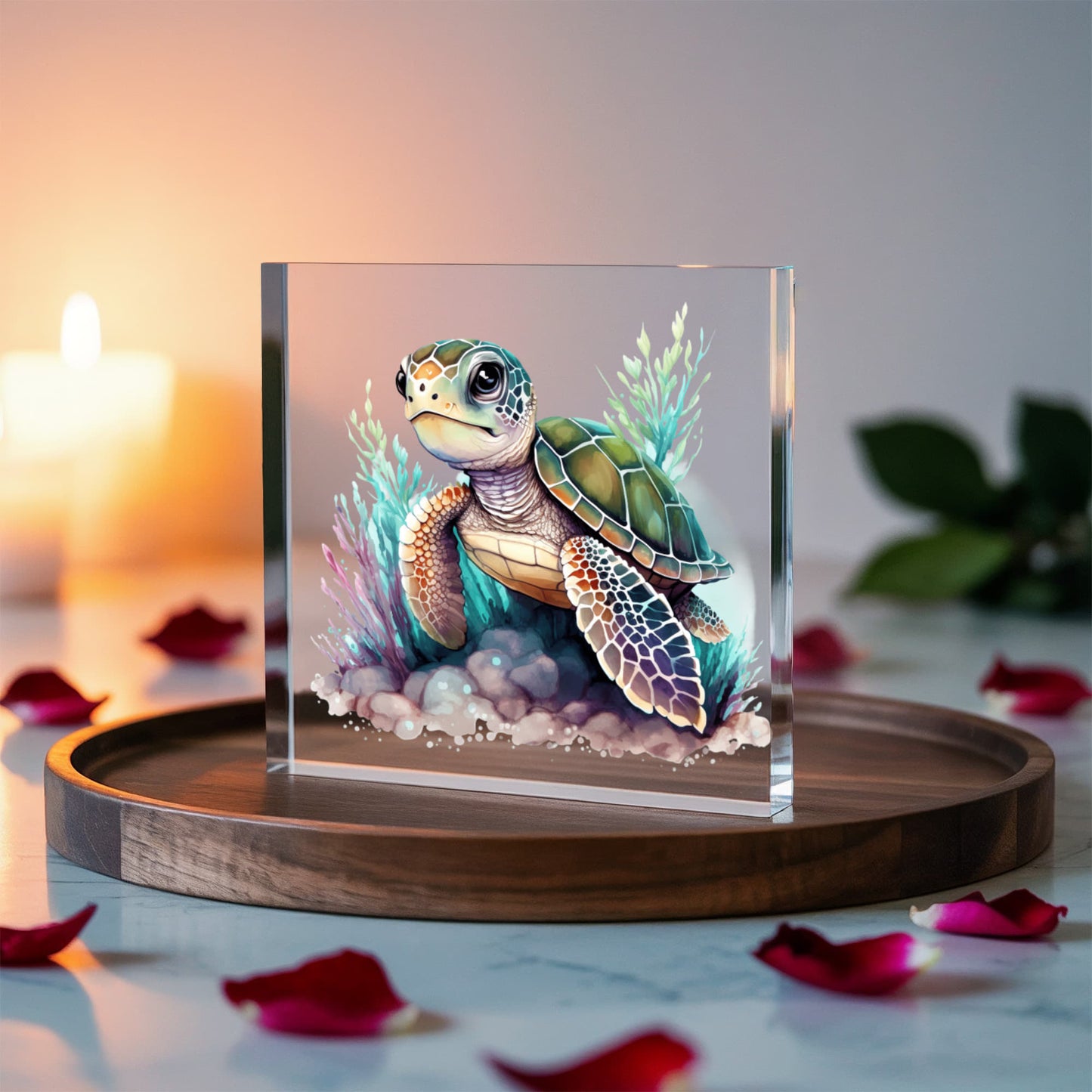 Cute Sea Turtle 015 - 6" x 6" Acrylic Block