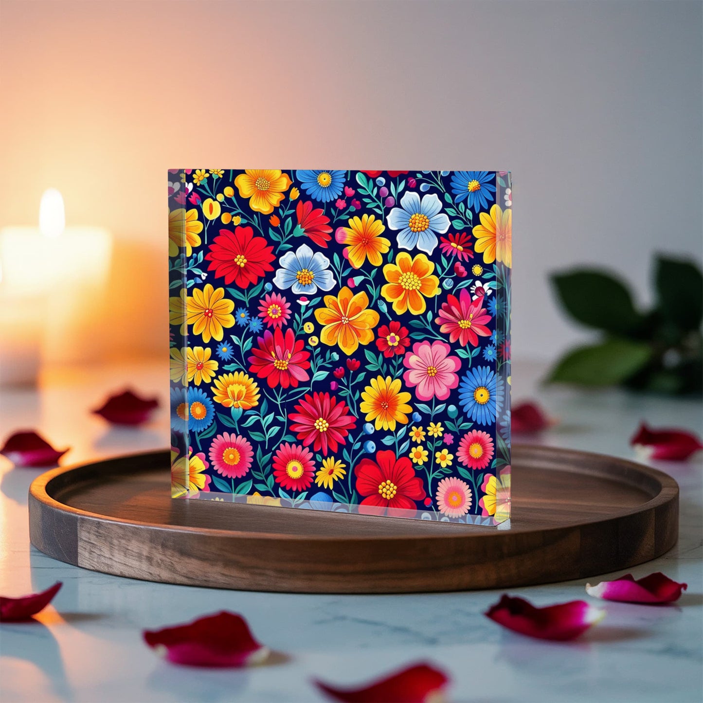 Mexican Floral Fiesta Pattern 048 - 6" x 6" Acrylic Block
