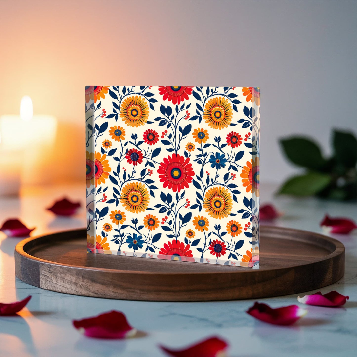 Mexican Floral Fiesta Pattern 040 - 6" x 6" Acrylic Block