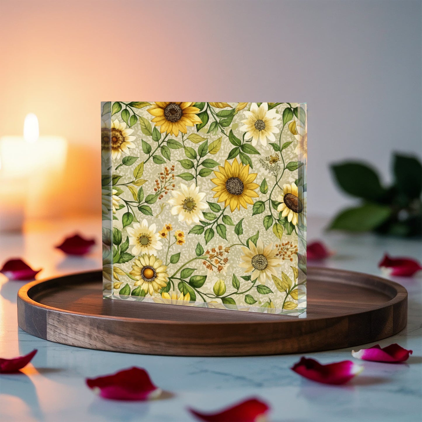 Folk Floral Pattern, Appalachian Inspired 02 - 6" x 6" Acrylic Block