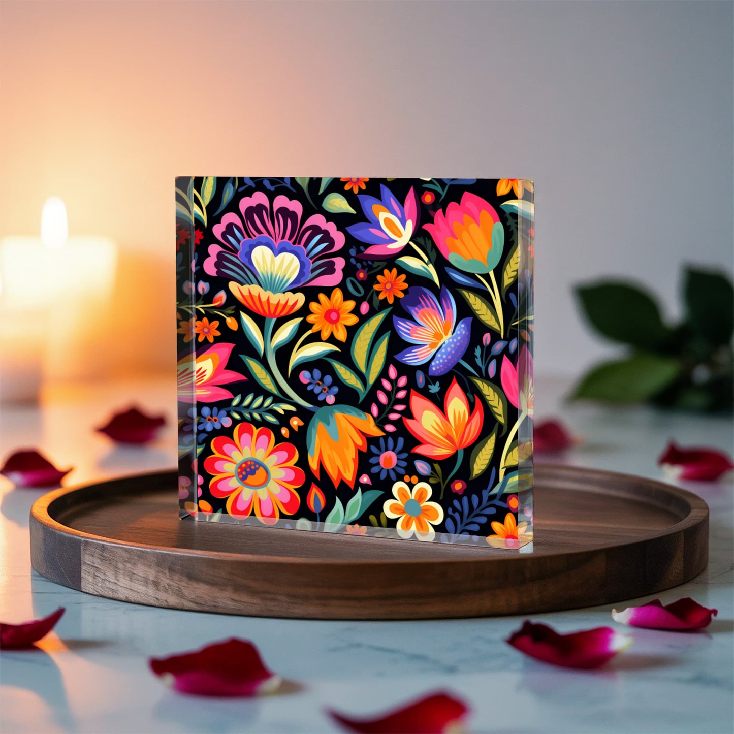 Mexican Floral Fiesta Pattern 052 - 6" x 6" Acrylic Block