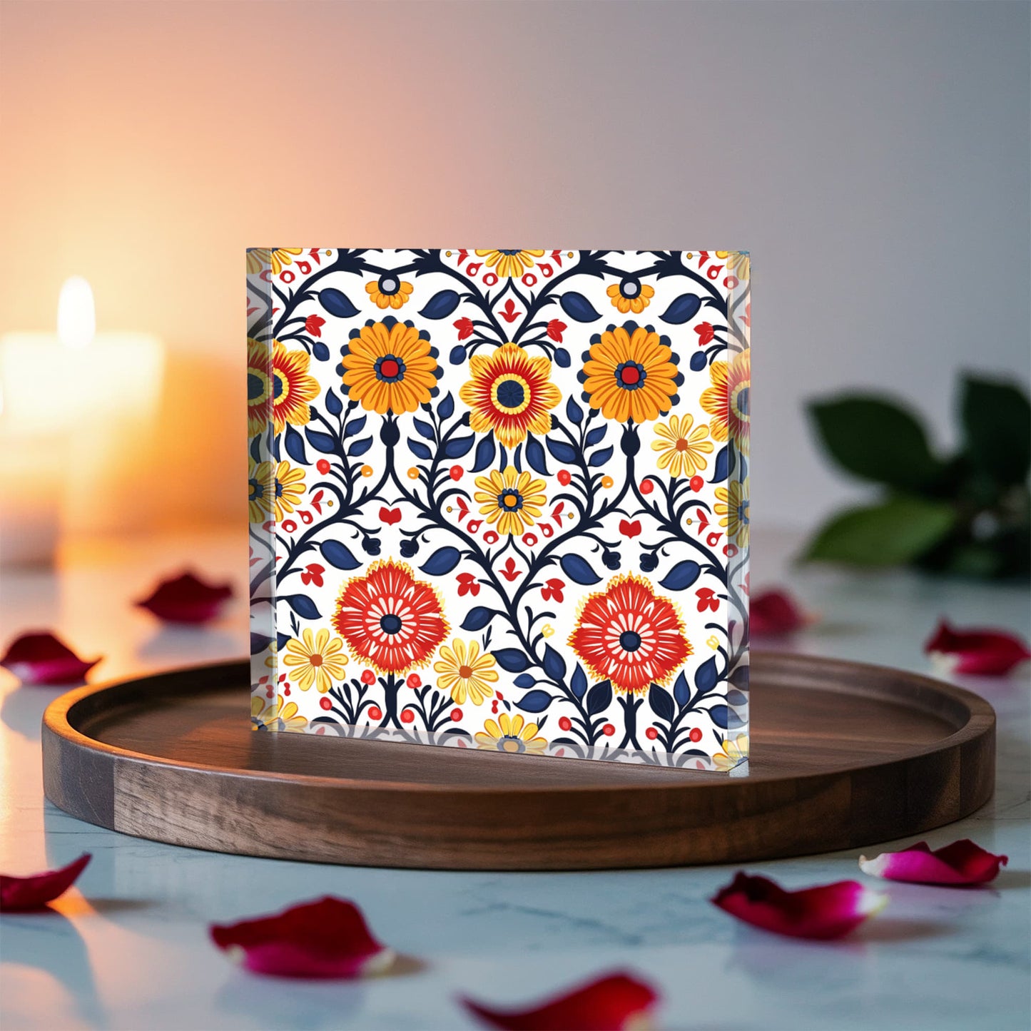 Mexican Floral Fiesta Pattern 043 - 6" x 6" Acrylic Block