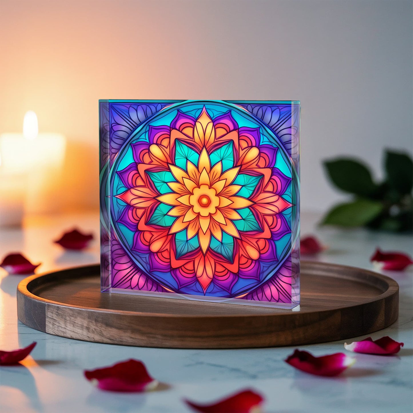 Mandala Stained Glass Style Design 007 - 6" x 6" Acrylic Block