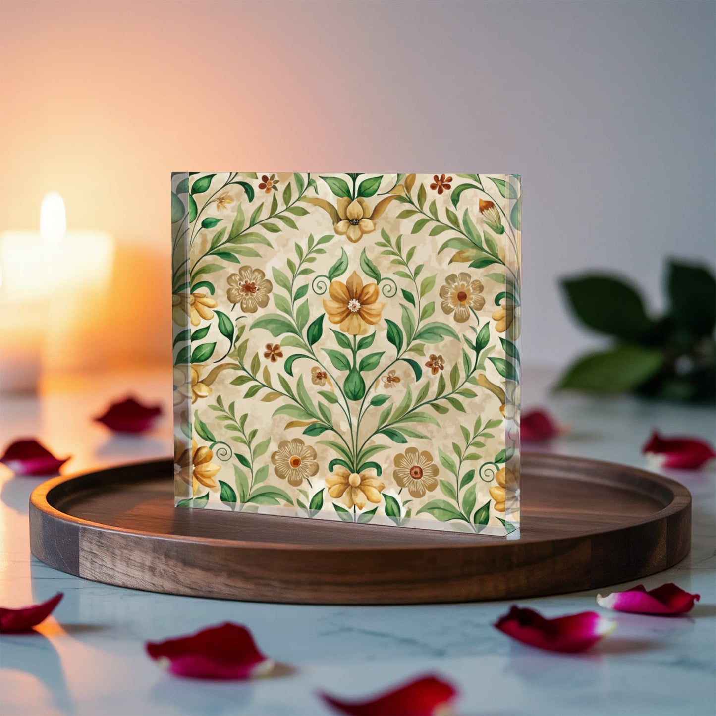 Folk Floral Pattern, Armenian Inspired 01 - 6" x 6" Acrylic Block