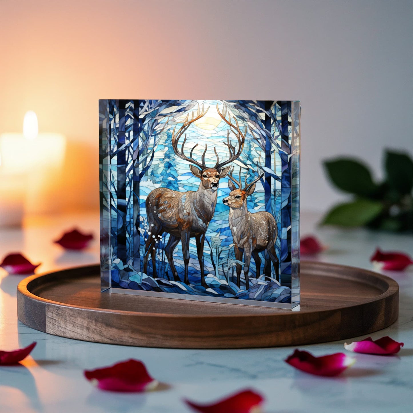 Christmas Stained Glass Style Design 030 - 6" x 6" Acrylic Block