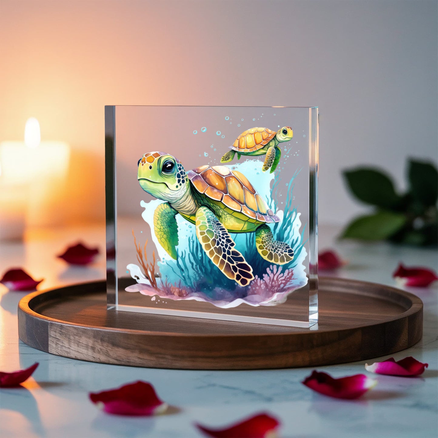 Cute Sea Turtle 008 - 6" x 6" Acrylic Block