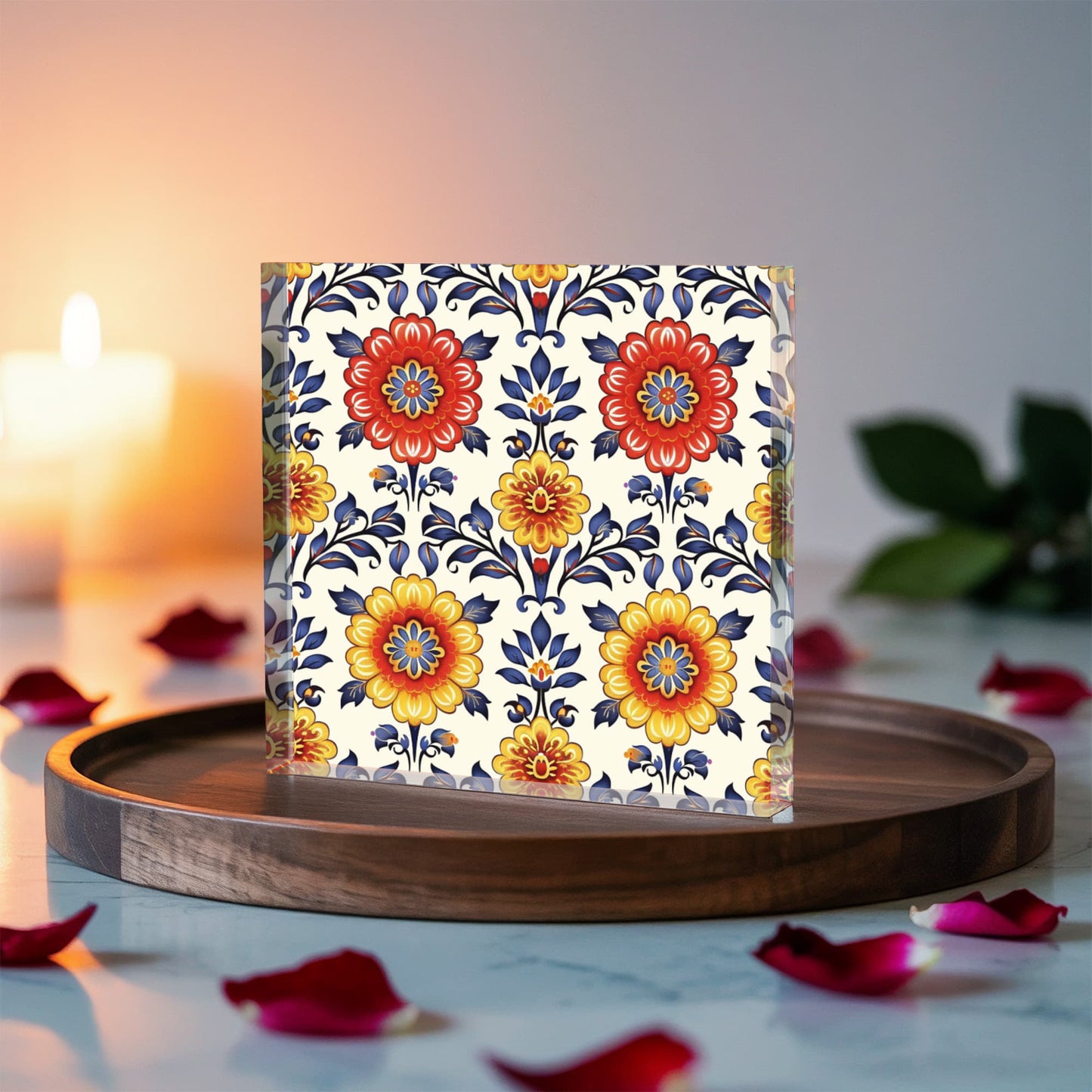 Mexican Floral Fiesta Pattern 044 - 6" x 6" Acrylic Block