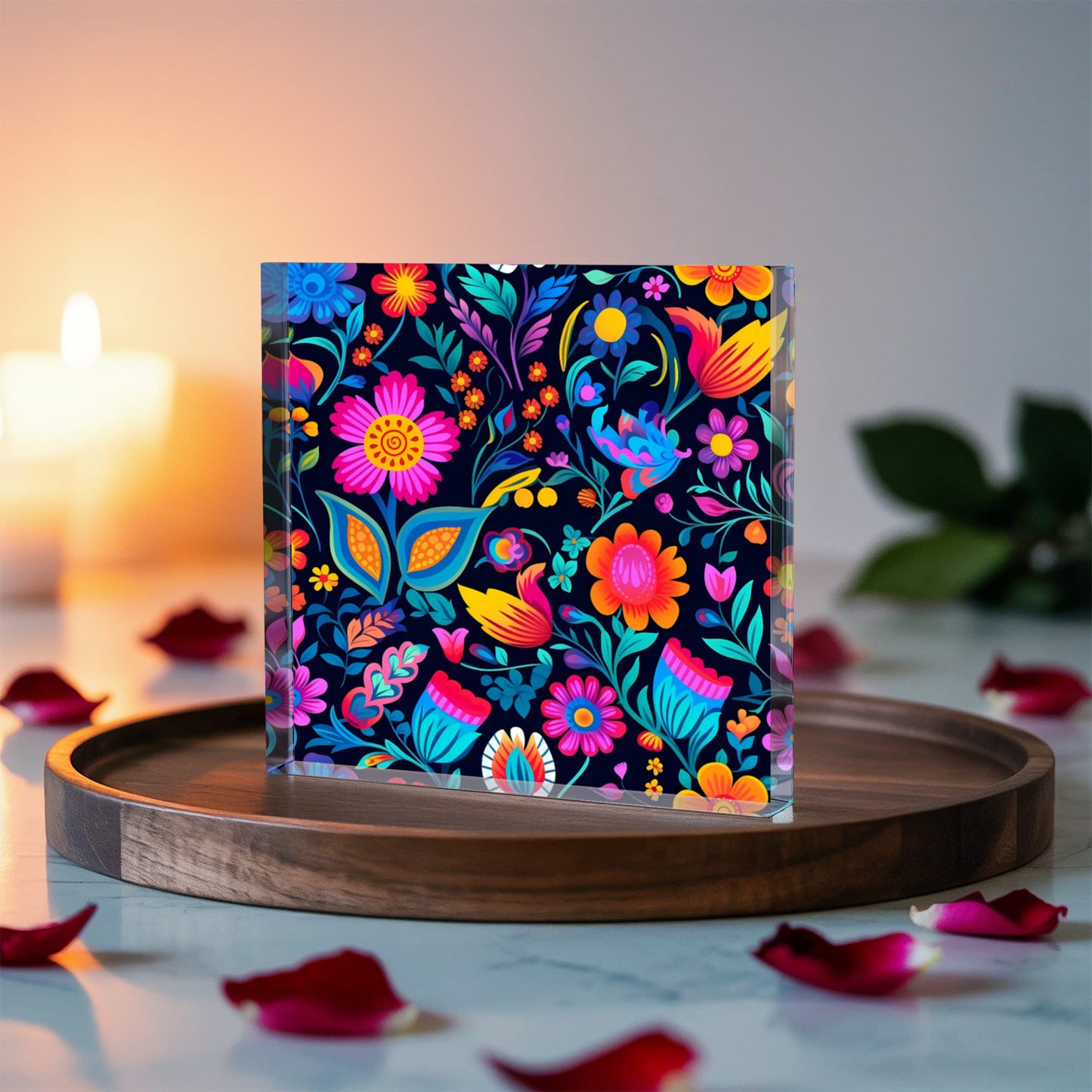 Mexican Floral Fiesta Pattern 049 - 6" x 6" Acrylic Block