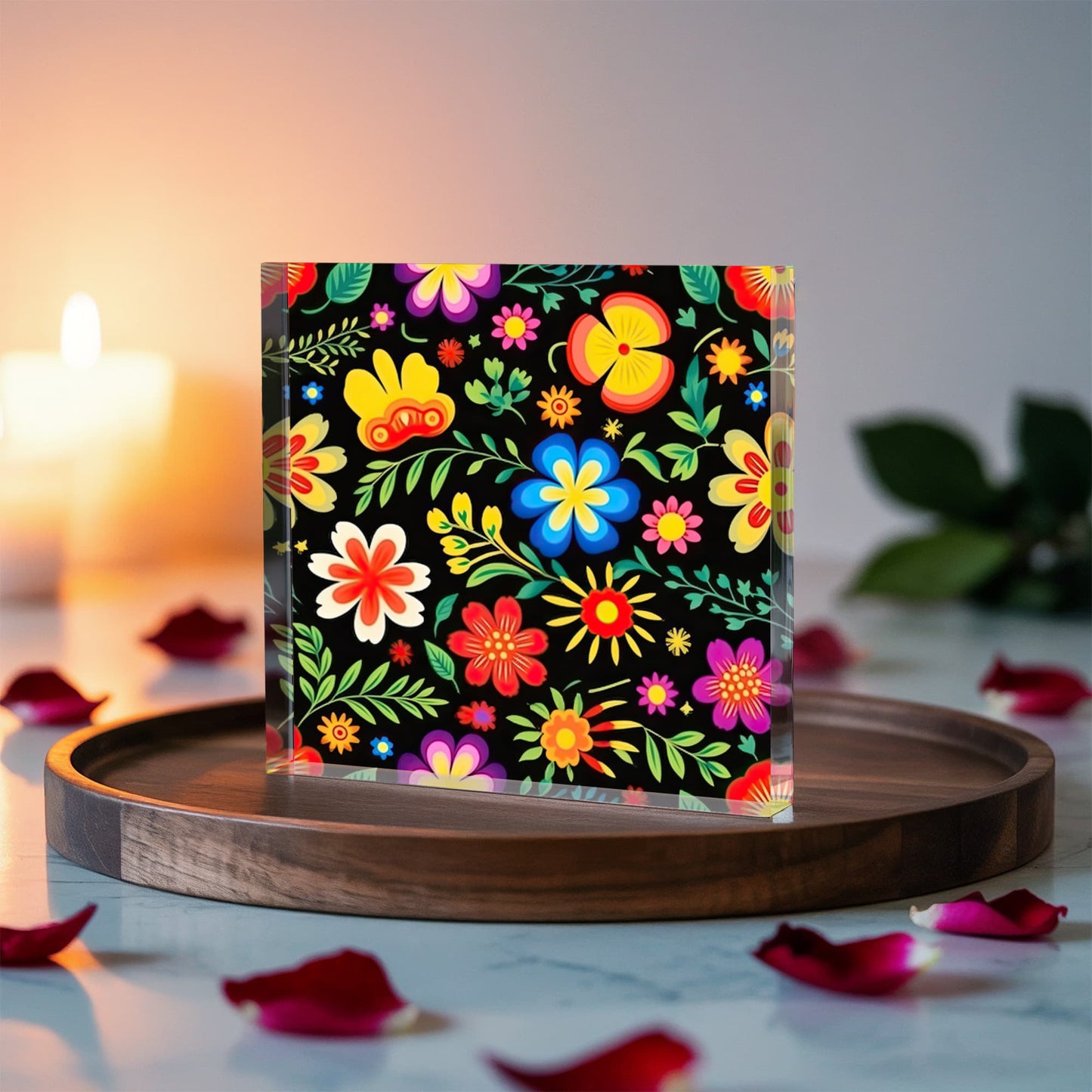Mexican Floral Fiesta Pattern 032 - 6" x 6" Acrylic Block