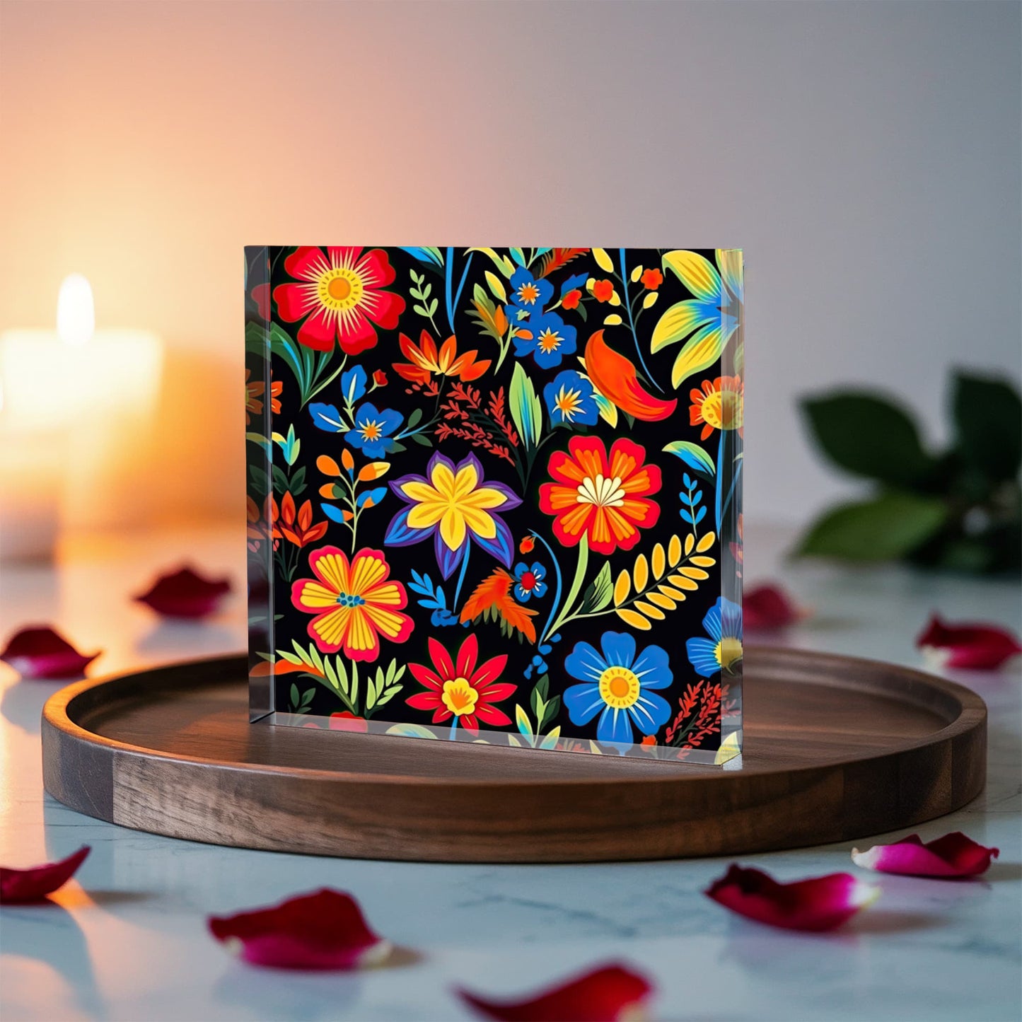 Mexican Floral Fiesta Pattern 035 - 6" x 6" Acrylic Block