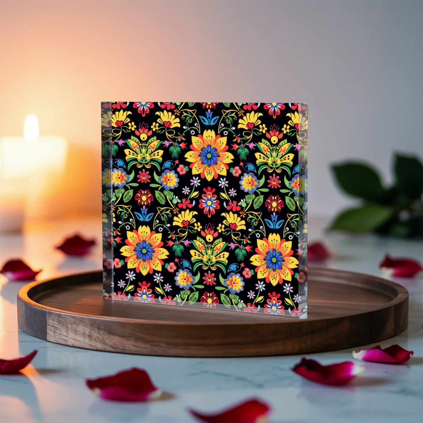 Mexican Floral Fiesta Pattern 066 - 6" x 6" Acrylic Block