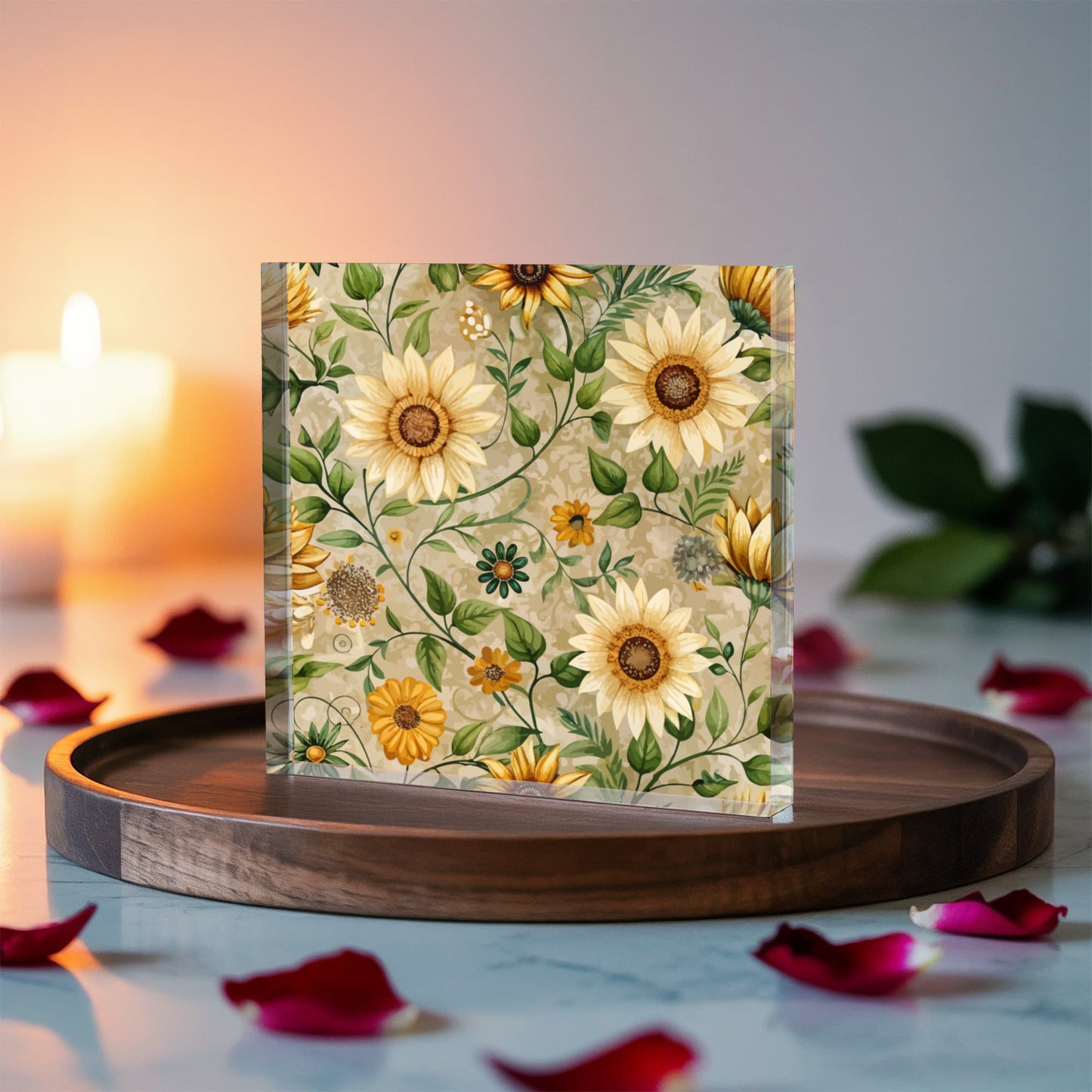 Folk Floral Pattern, Appalachian Inspired 01 - 6" x 6" Acrylic Block