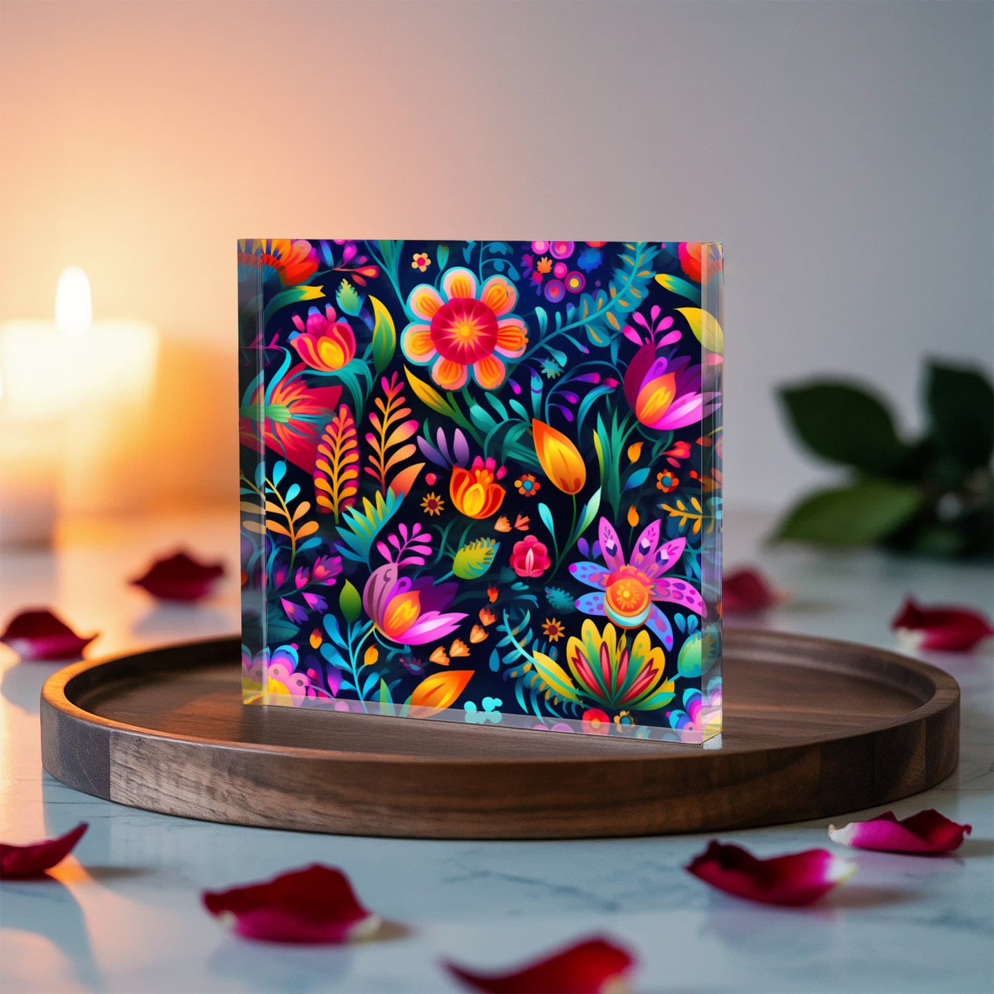 Mexican Floral Fiesta Pattern 056 - 6" x 6" Acrylic Block