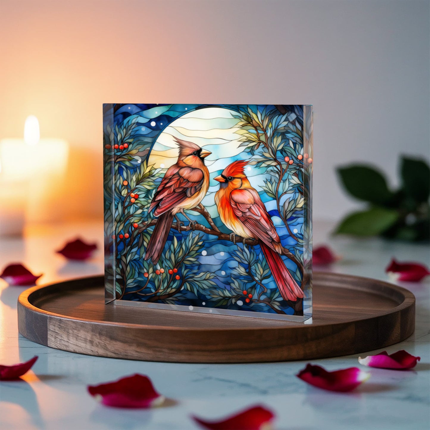 Christmas Stained Glass Style Design 018 - 6" x 6" Acrylic Block