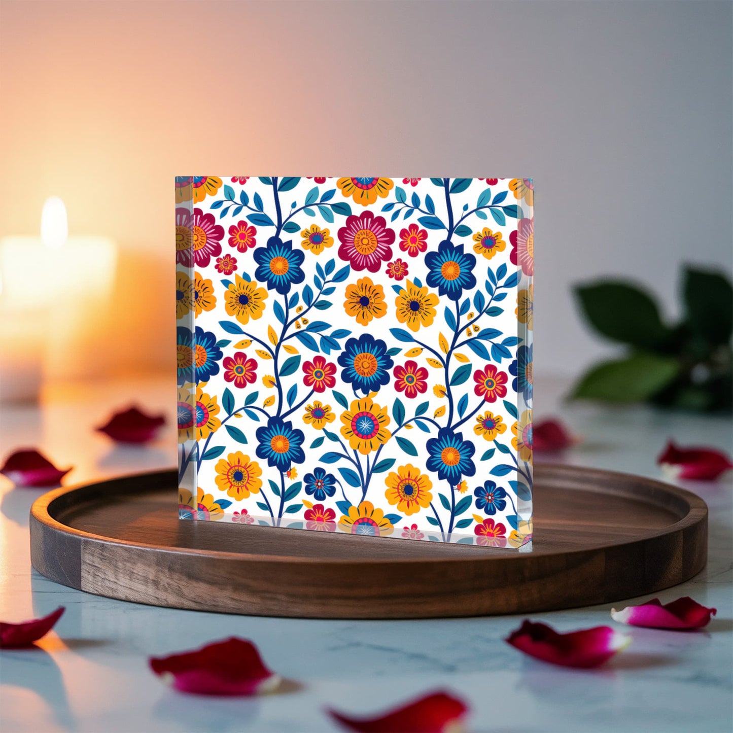 Mexican Floral Fiesta Pattern 002 - 6" x 6" Acrylic Block