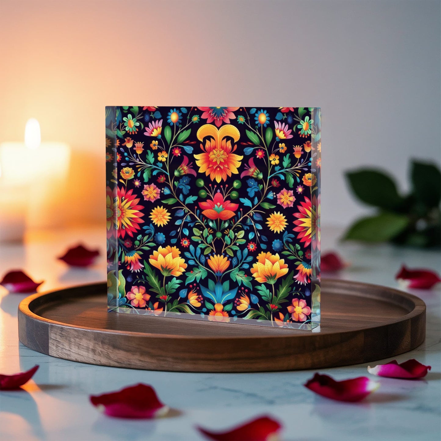 Mexican Floral Fiesta Pattern 063 - 6" x 6" Acrylic Block