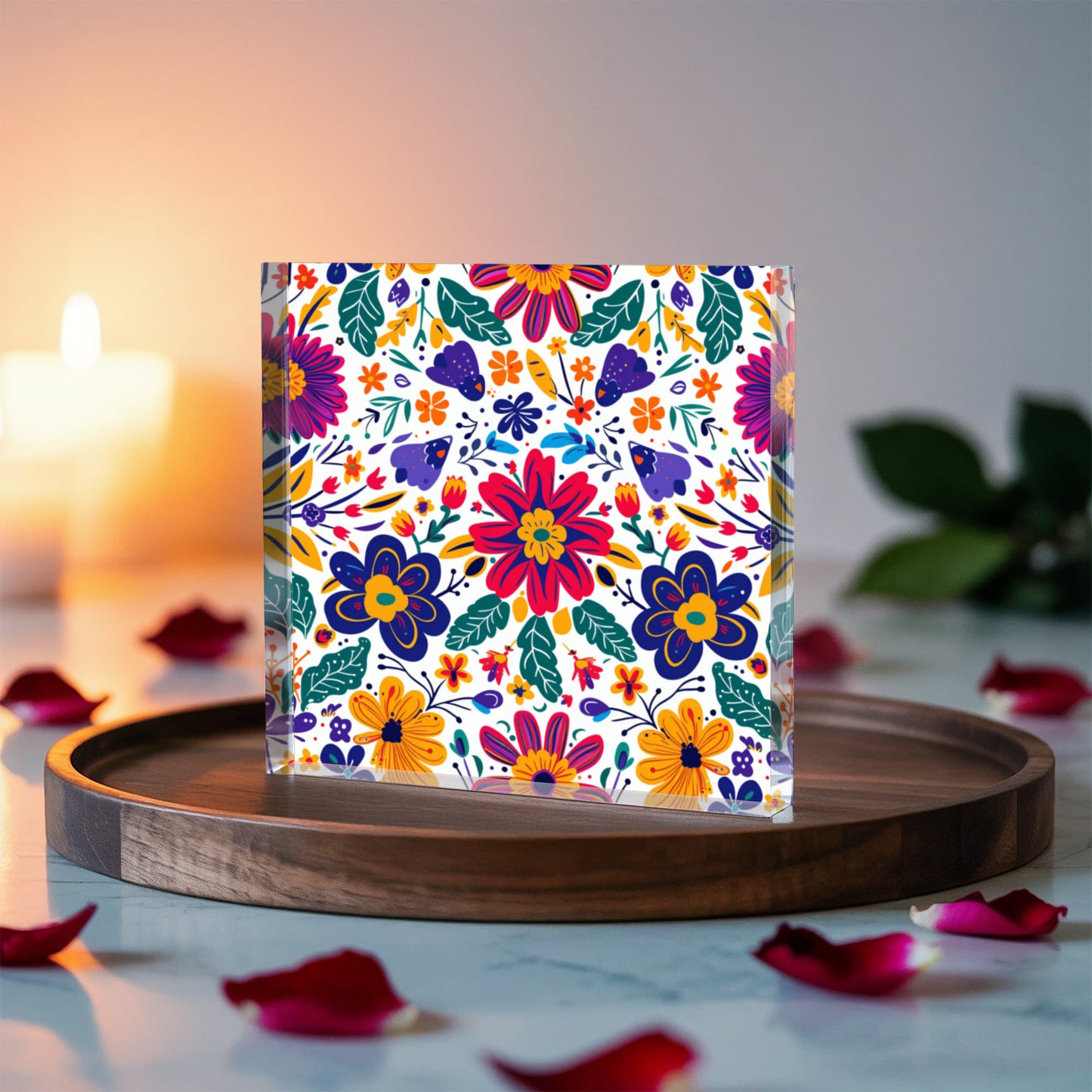 Mexican Floral Fiesta Pattern 067 - 6" x 6" Acrylic Block