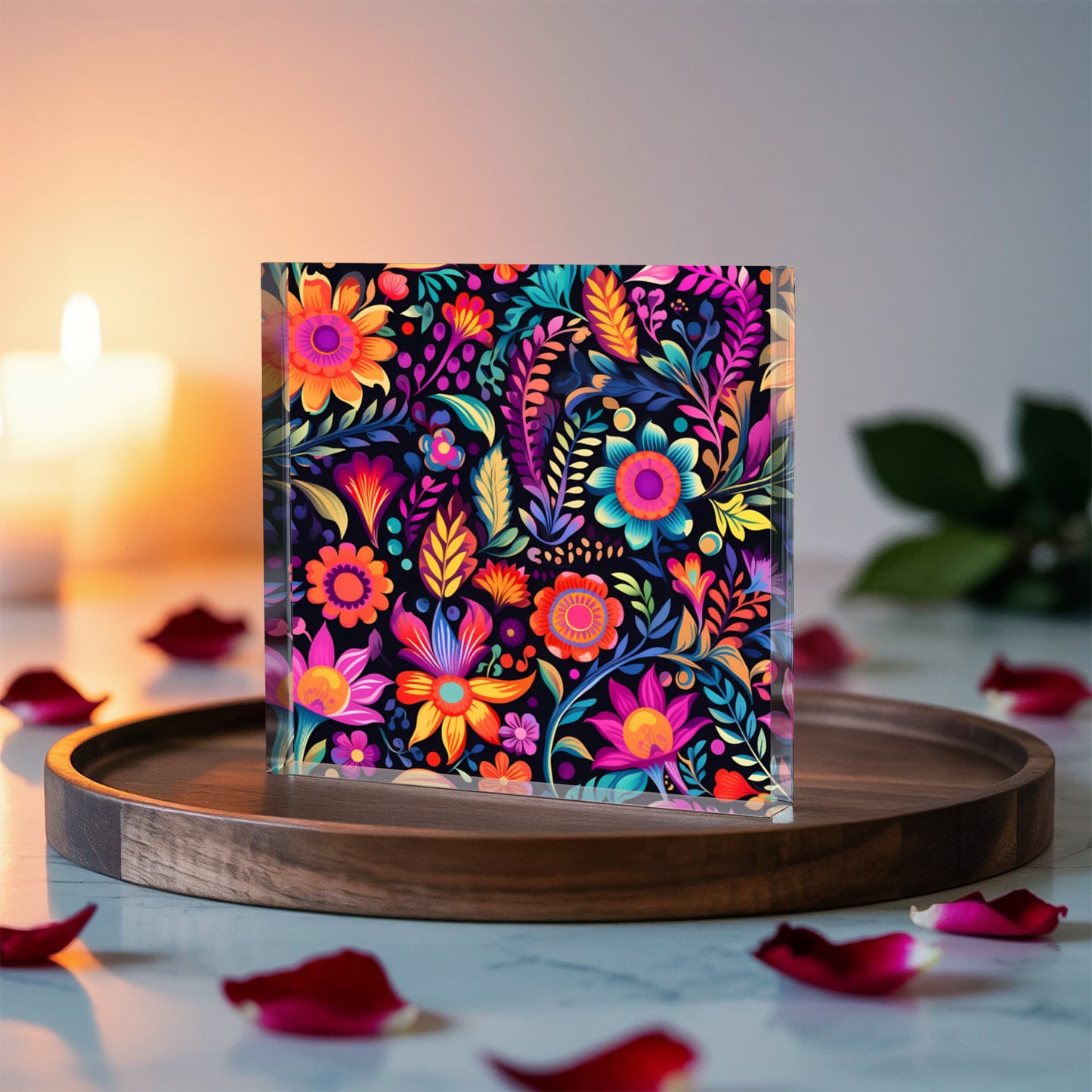 Mexican Floral Fiesta Pattern 059 - 6" x 6" Acrylic Block