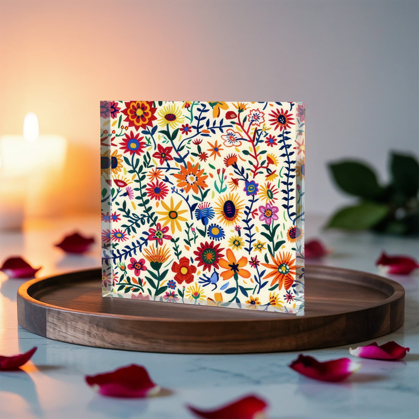 Mexican Floral Fiesta Pattern 011 - 6" x 6" Acrylic Block