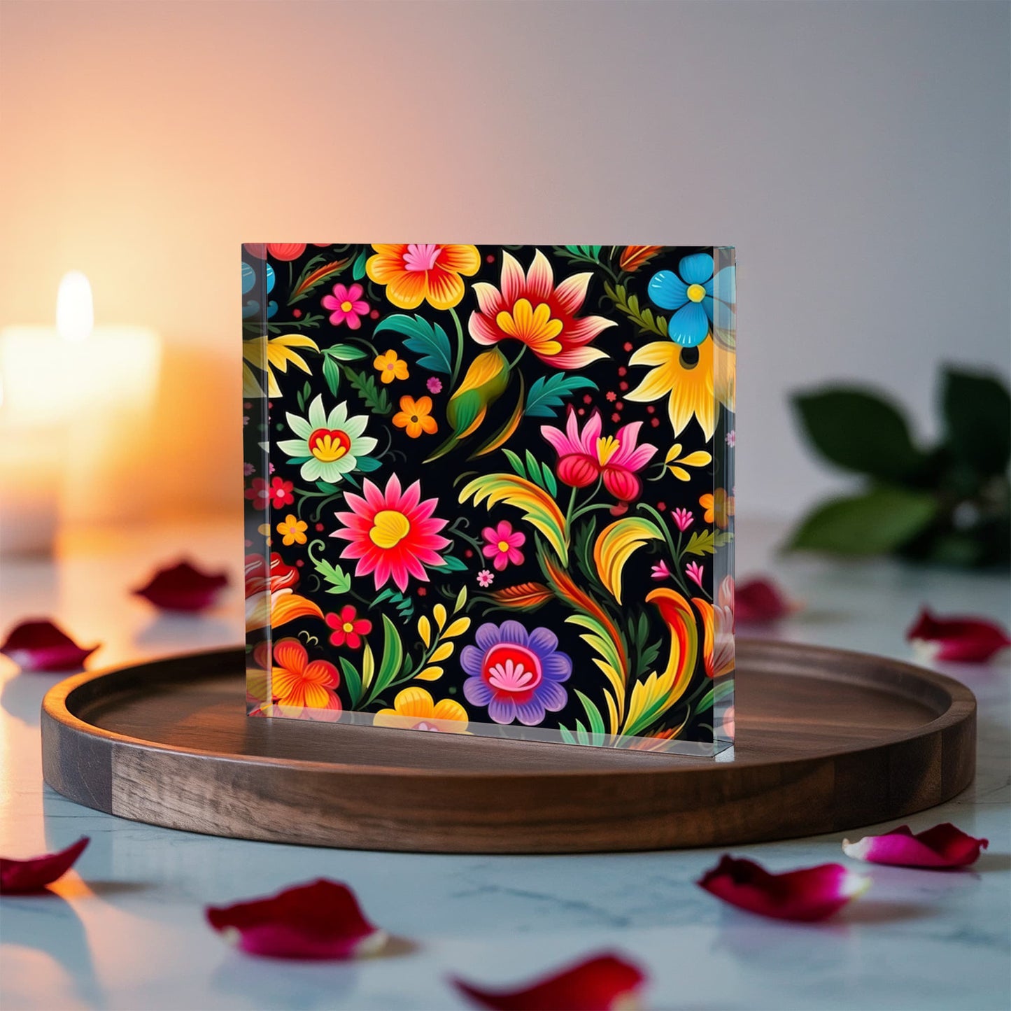 Mexican Floral Fiesta Pattern 033 - 6" x 6" Acrylic Block
