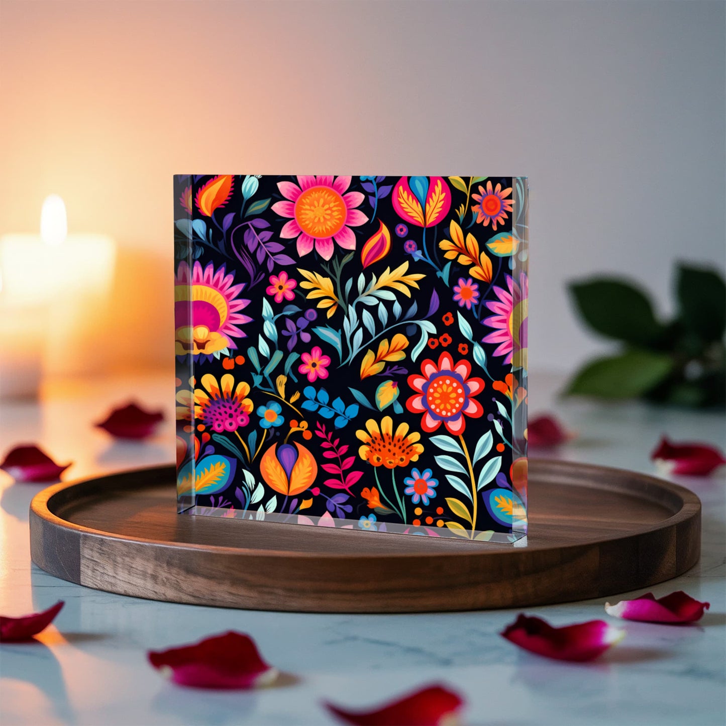 Mexican Floral Fiesta Pattern 058 - 6" x 6" Acrylic Block