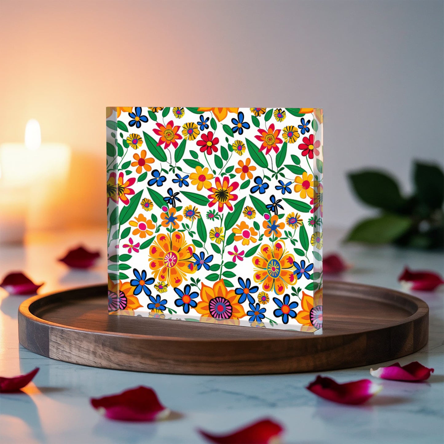 Mexican Floral Fiesta Pattern 007 - 6" x 6" Acrylic Block