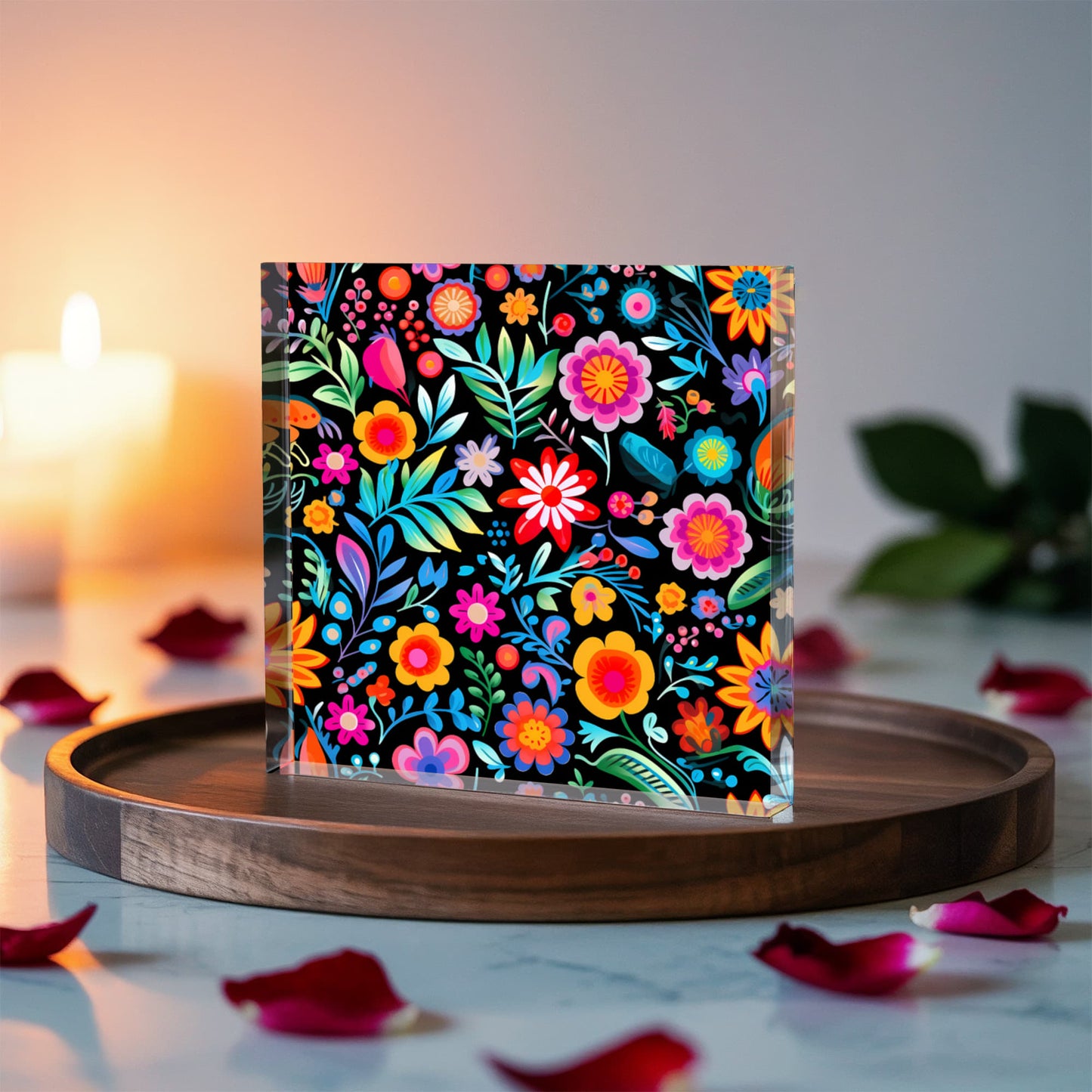 Mexican Floral Fiesta Pattern 060 - 6" x 6" Acrylic Block