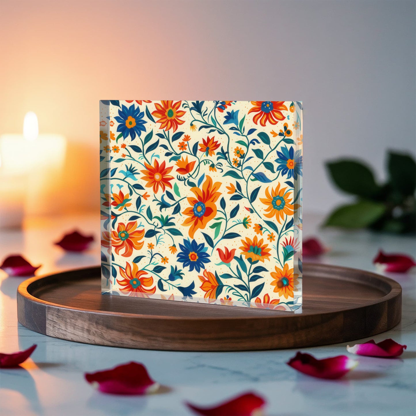 Mexican Floral Fiesta Pattern 012 - 6" x 6" Acrylic Block