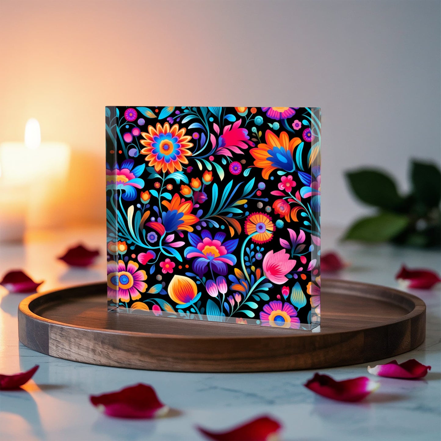 Mexican Floral Fiesta Pattern 057 - 6" x 6" Acrylic Block