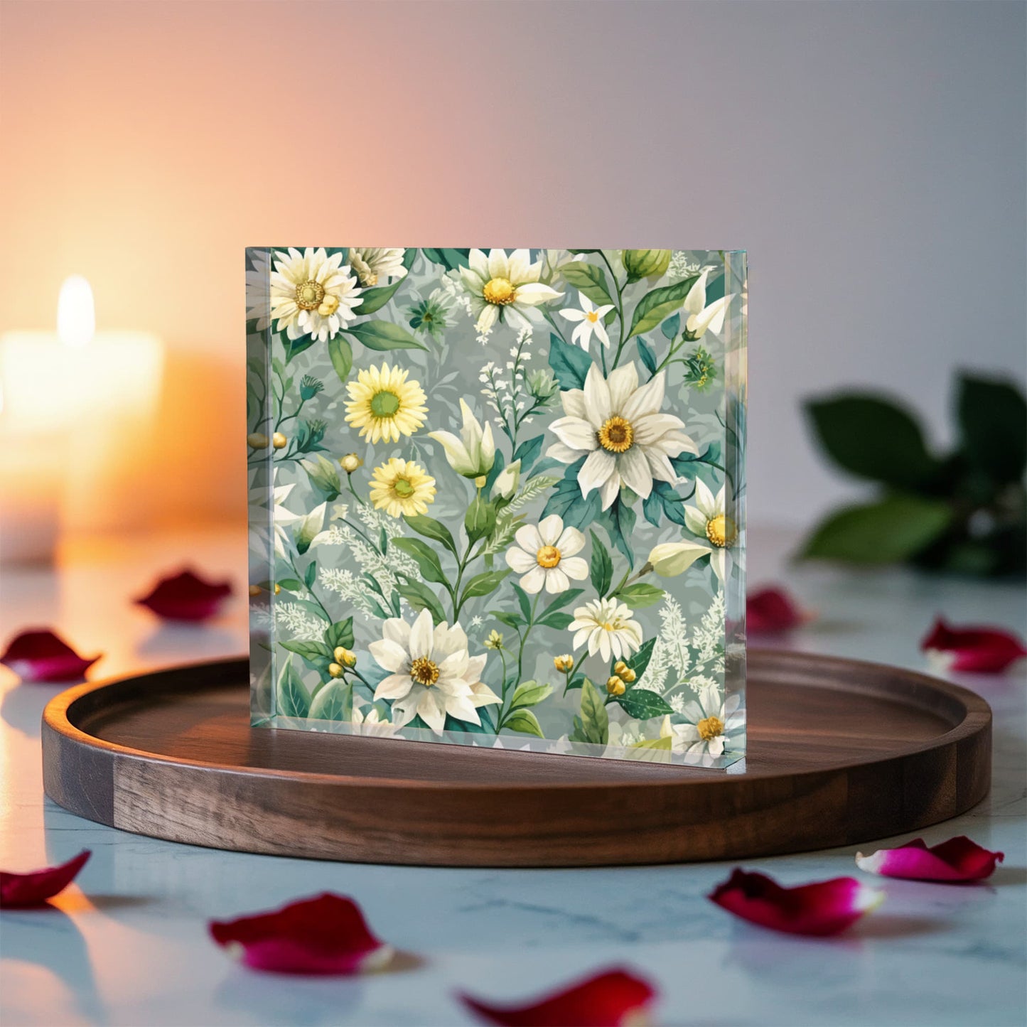 Folk Floral Pattern, Alpine Inspired 04 - 6" x 6" Acrylic Block