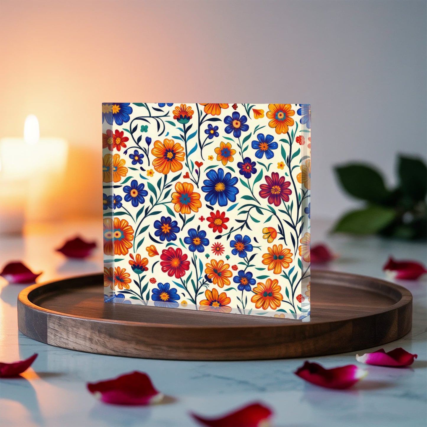 Mexican Floral Fiesta Pattern 001 - 6" x 6" Acrylic Block