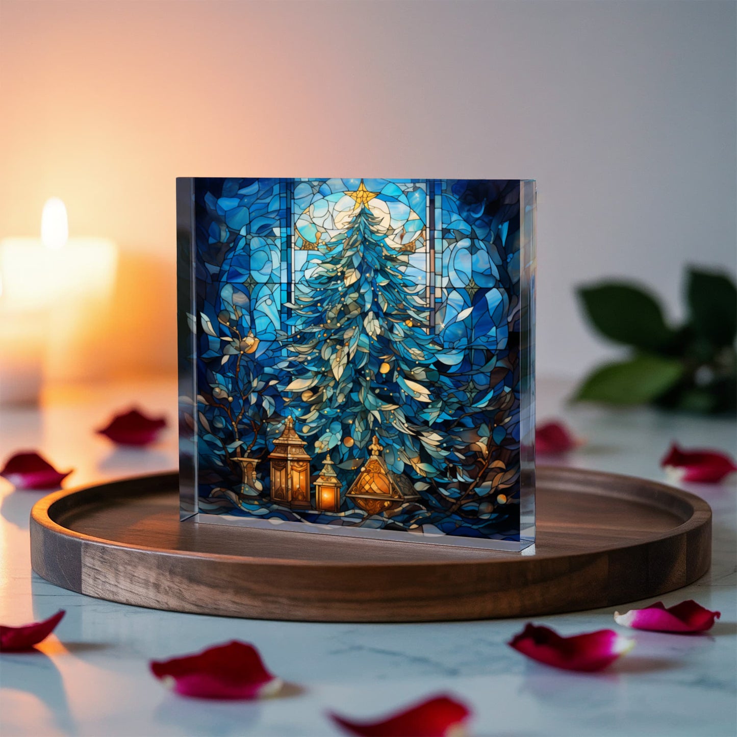 Christmas Stained Glass Style Design 029 - 6" x 6" Acrylic Block