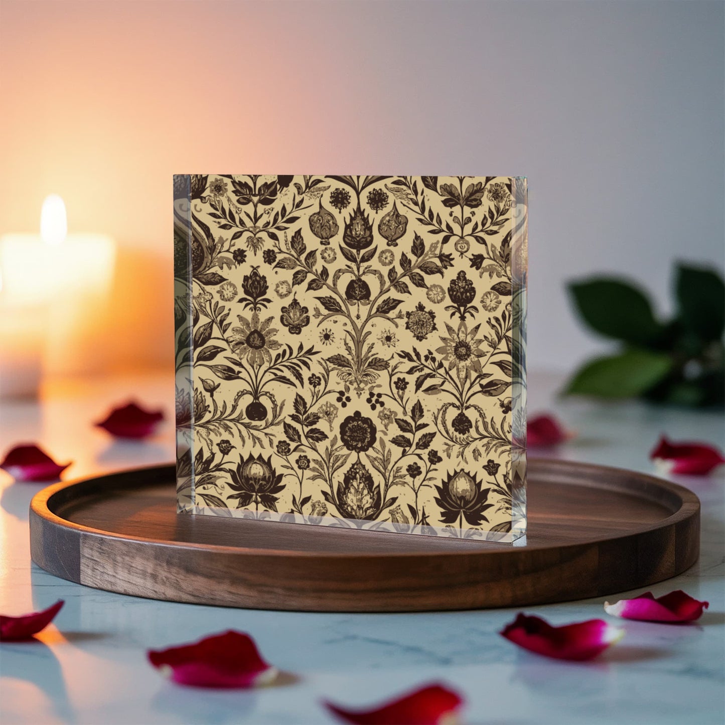 Folk Floral Pattern, Afghan Inspired 01 - 6" x 6" Acrylic Block