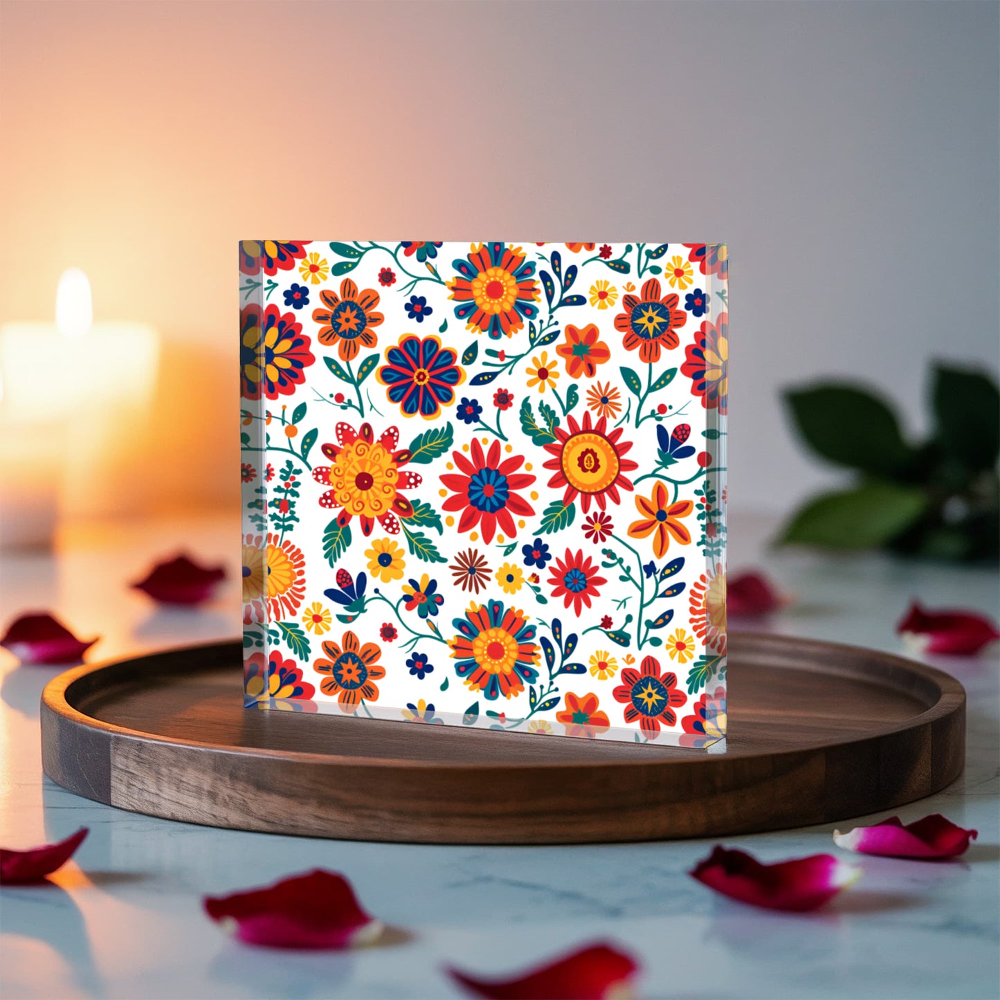 Mexican Floral Fiesta Pattern 026 - 6" x 6" Acrylic Block