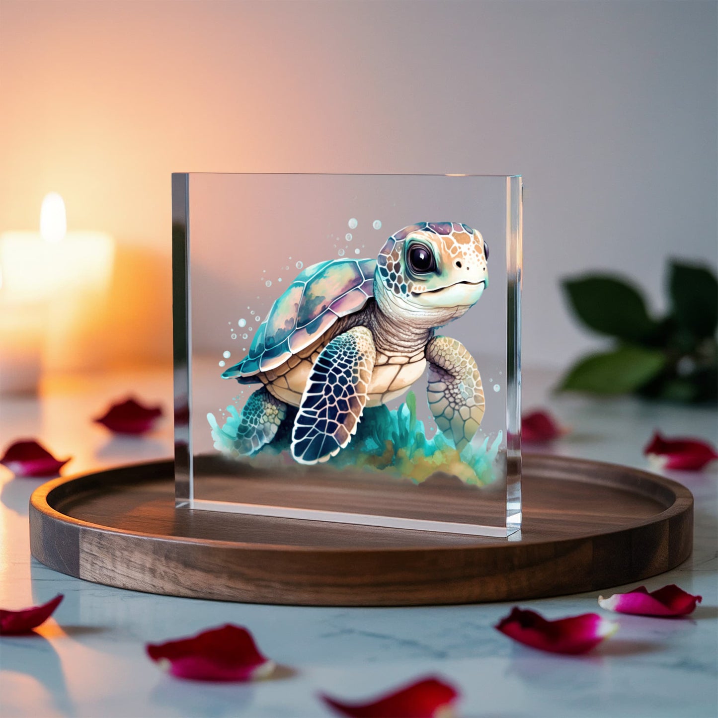 Cute Sea Turtle 014 - 6" x 6" Acrylic Block