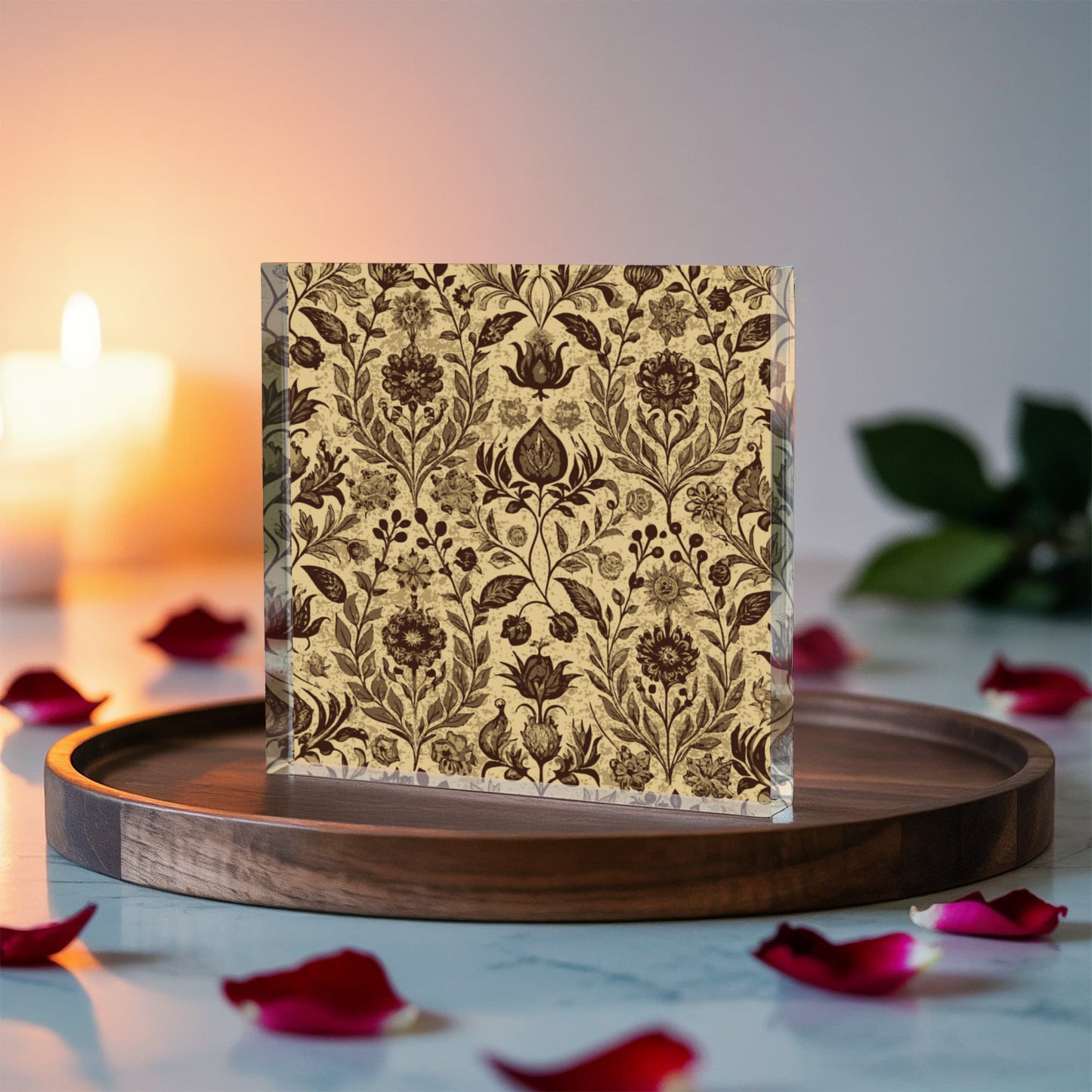 Folk Floral Pattern, Afghan Inspired 02 - 6" x 6" Acrylic Block