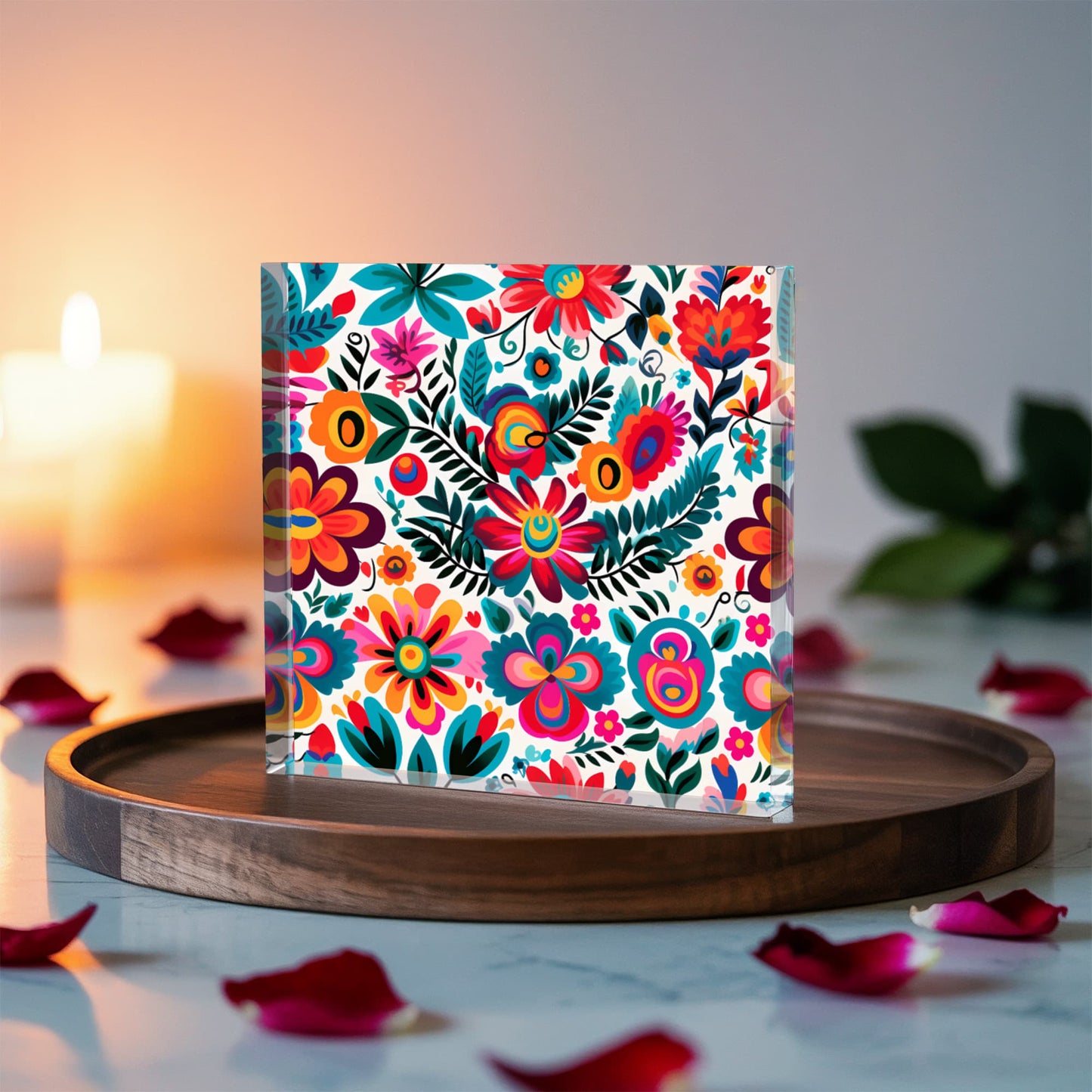 Mexican Floral Fiesta Pattern 051 - 6" x 6" Acrylic Block