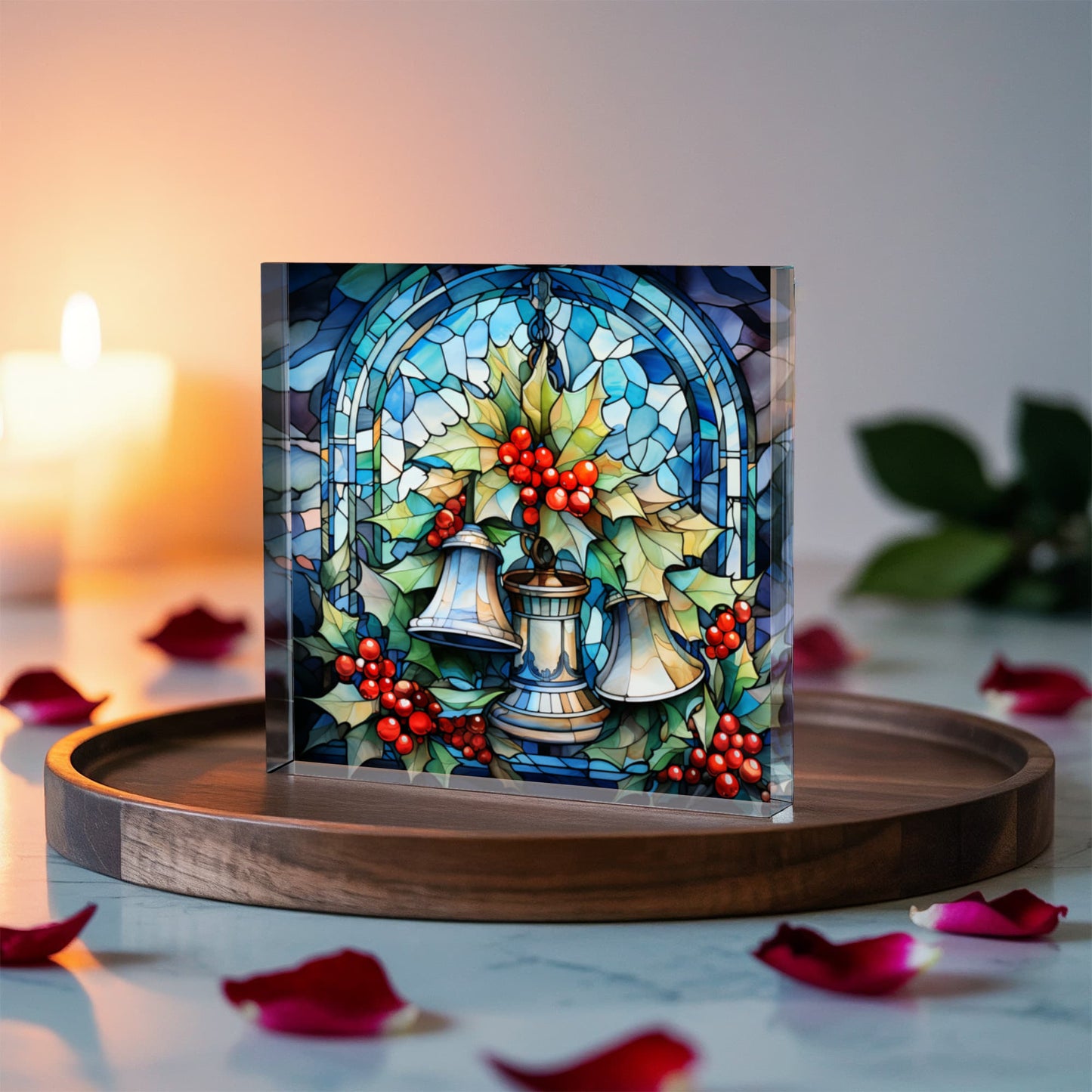Christmas Stained Glass Style Design 024 - 6" x 6" Acrylic Block