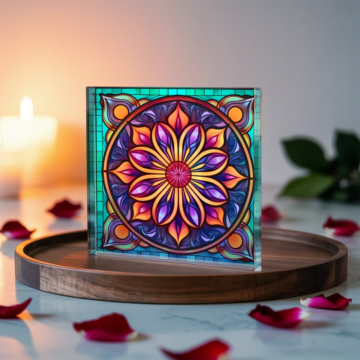 Mandala Stained Glass Style Design 005 - 6" x 6" Acrylic Block
