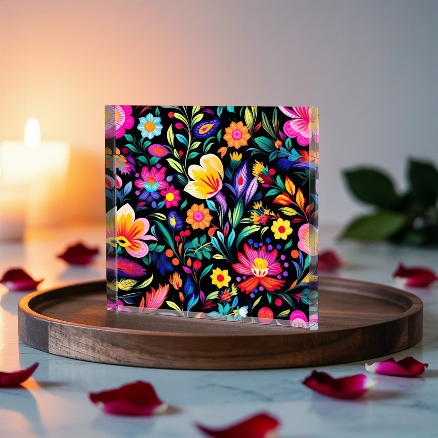 Mexican Floral Fiesta Pattern 031 - 6" x 6" Acrylic Block