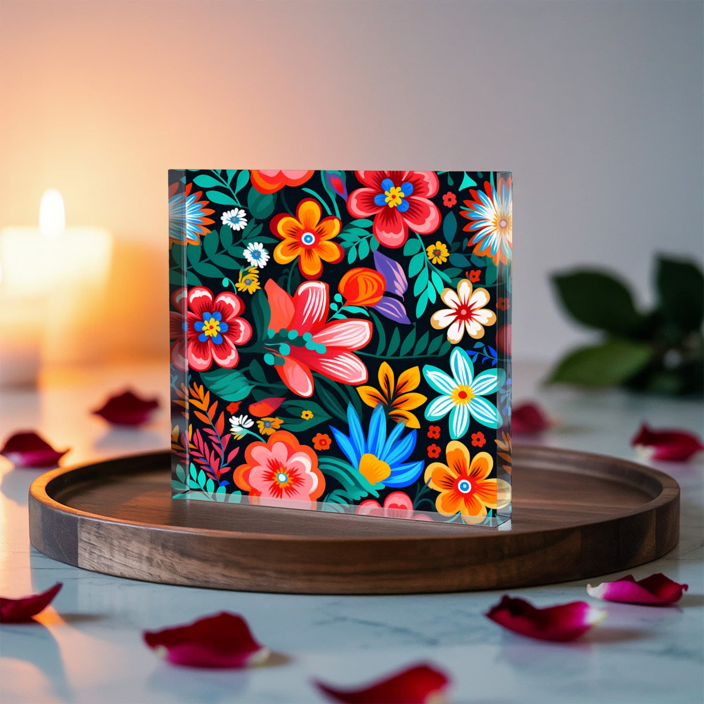 Mexican Floral Fiesta Pattern 054 - 6" x 6" Acrylic Block
