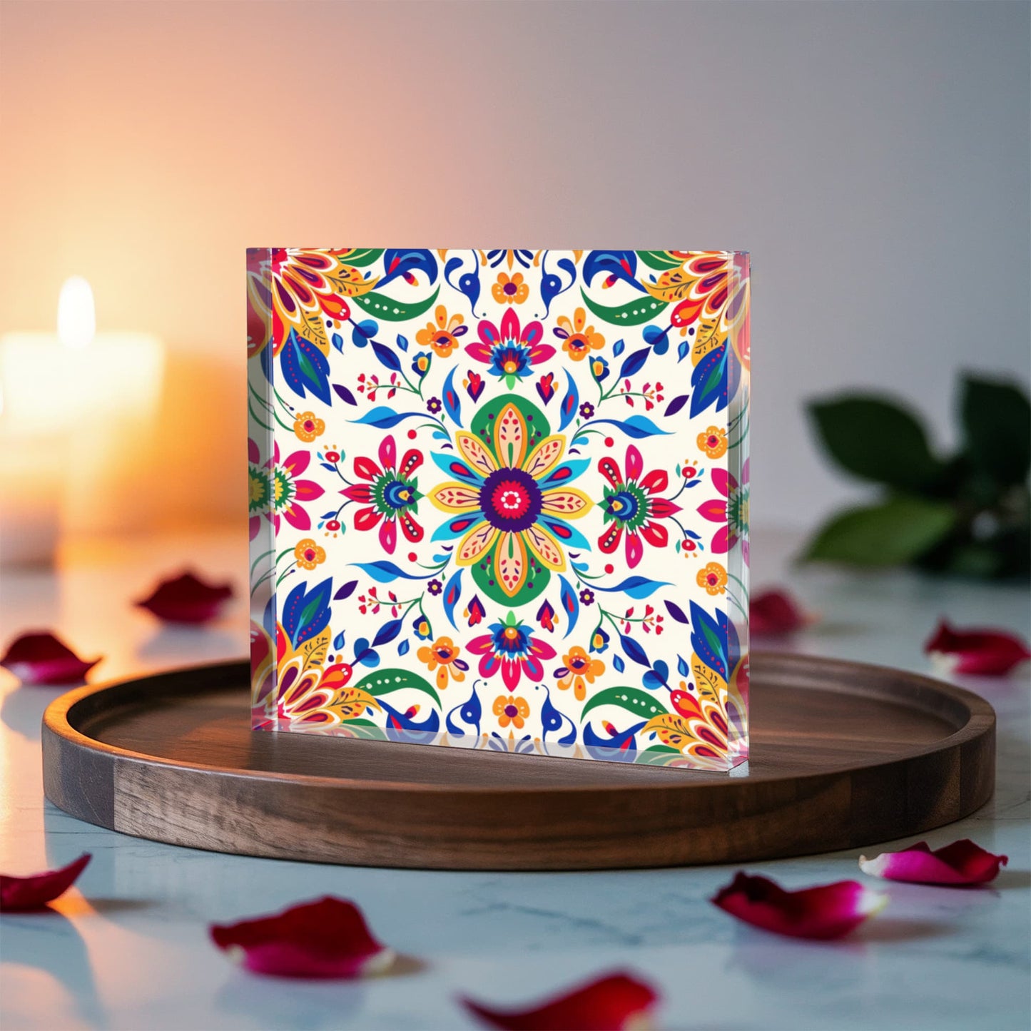 Mexican Floral Fiesta Pattern 069 - 6" x 6" Acrylic Block