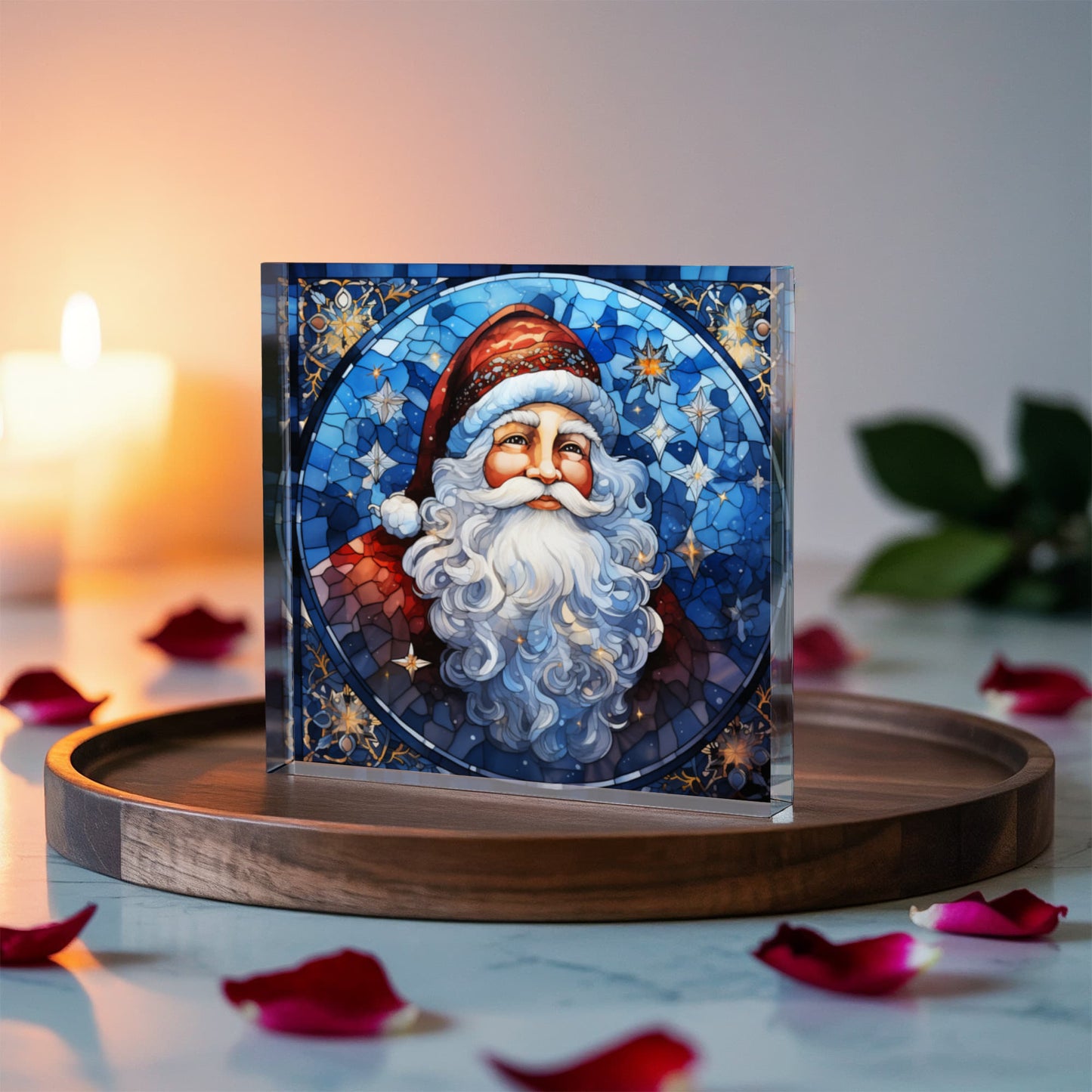 Christmas Stained Glass Style Design 019 - 6" x 6" Acrylic Block