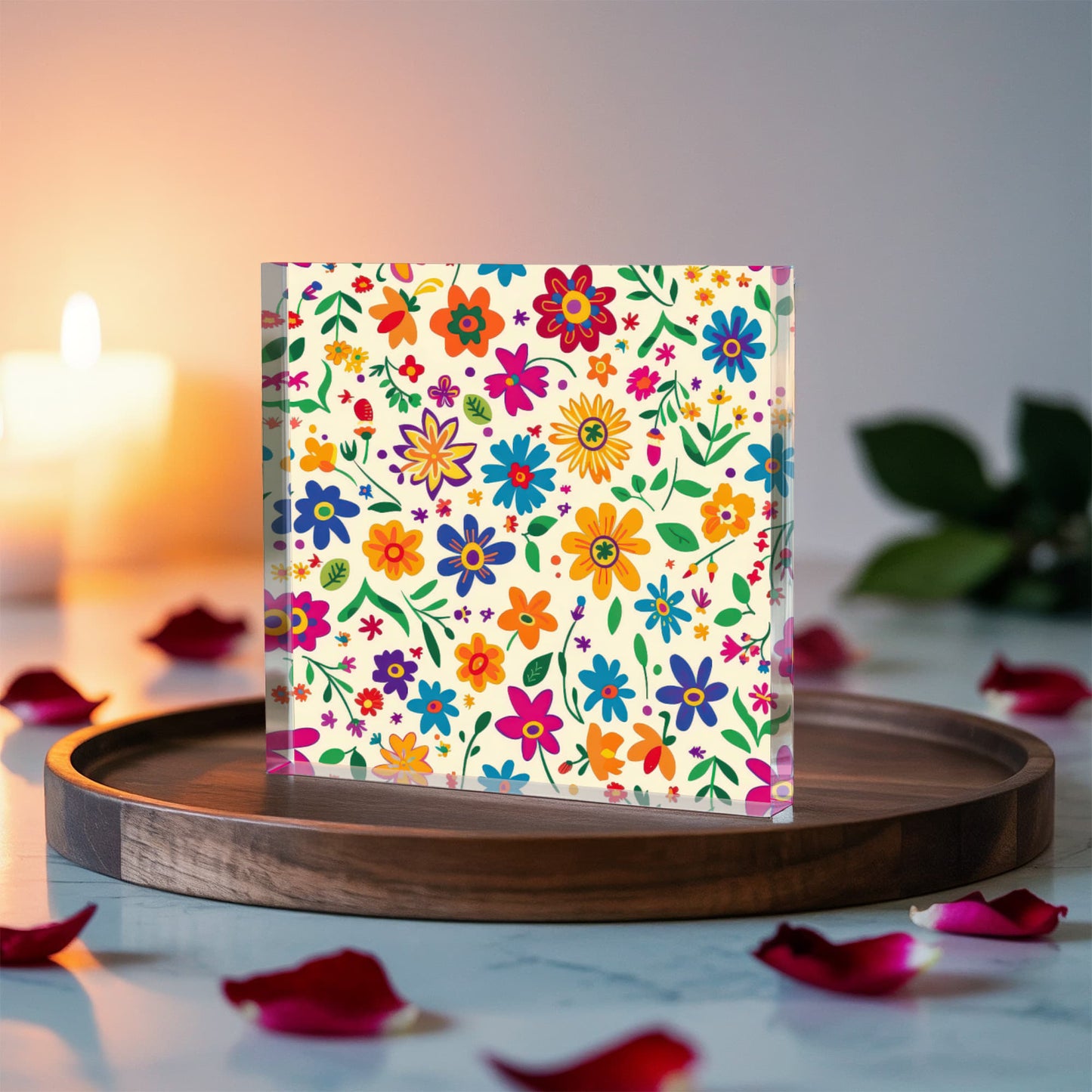 Mexican Floral Fiesta Pattern 005 - 6" x 6" Acrylic Block