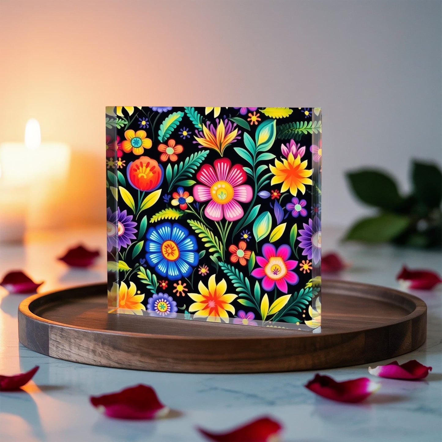 Mexican Floral Fiesta Pattern 029 - 6" x 6" Acrylic Block