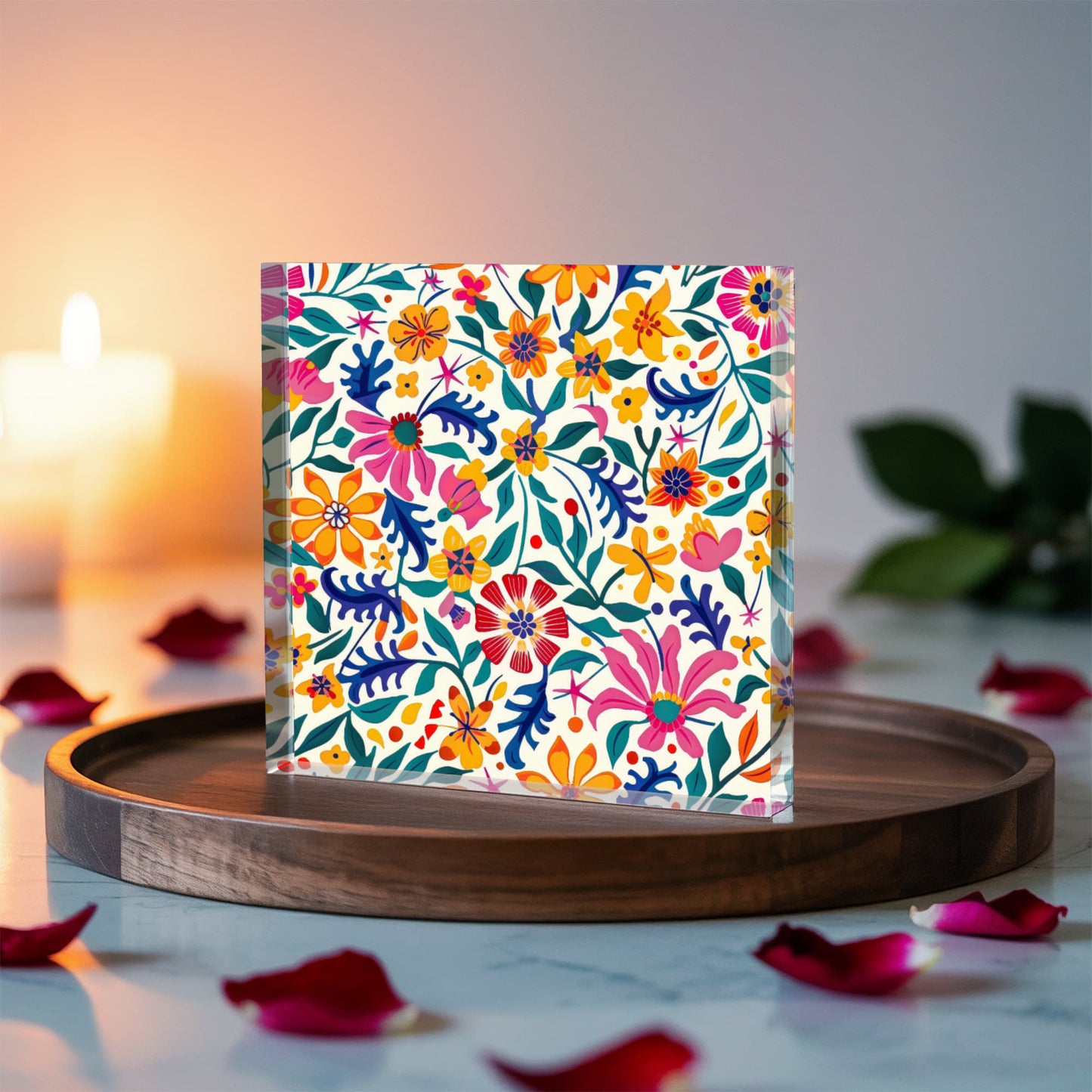 Mexican Floral Fiesta Pattern 003 - 6" x 6" Acrylic Block