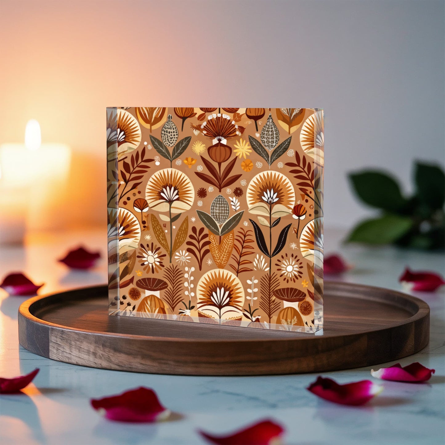 Folk Floral Pattern, African Inspired 01 - 6" x 6" Acrylic Block
