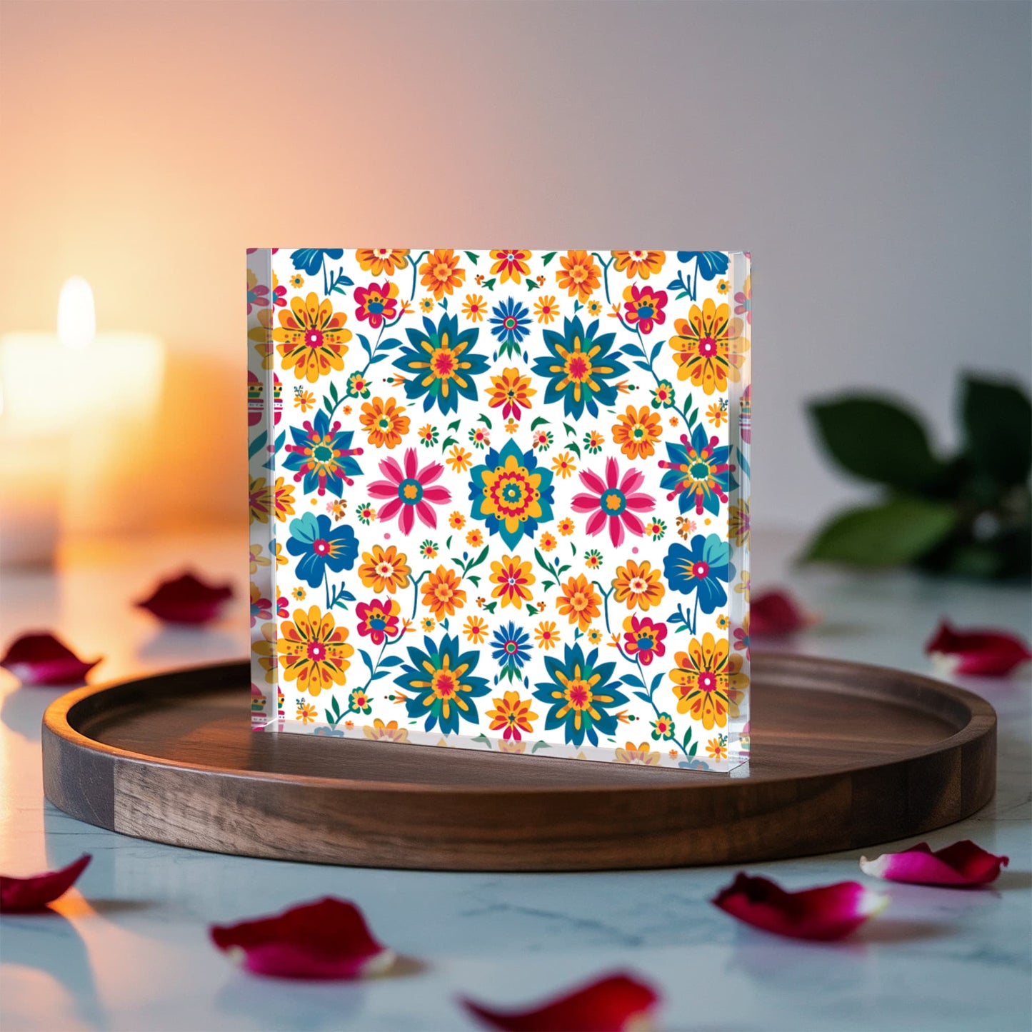 Mexican Floral Fiesta Pattern 025 - 6" x 6" Acrylic Block