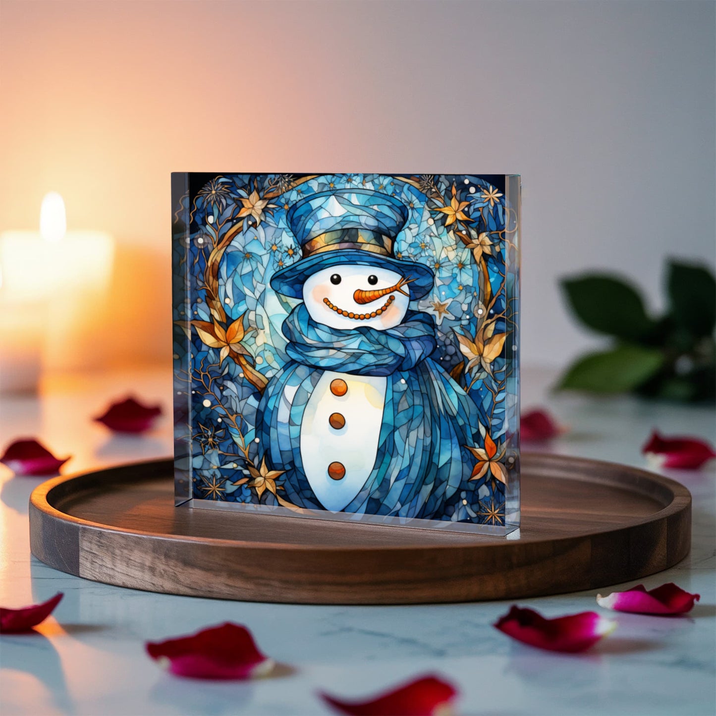 Christmas Stained Glass Style Design 021 - 6" x 6" Acrylic Block